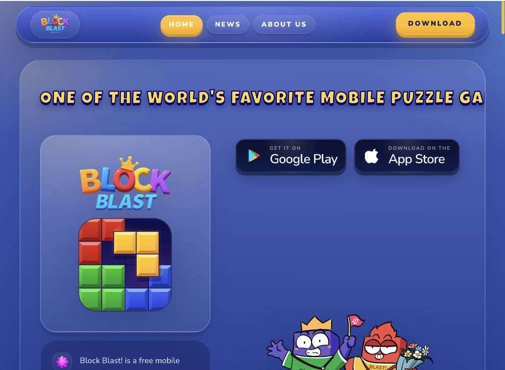 Screenshot of the official Block Blast website, captured 22 October 2026